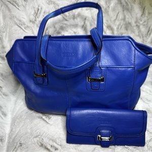 Coach Taylor Leather Alexis Carry-All with Matching Wallet. Blue F25205